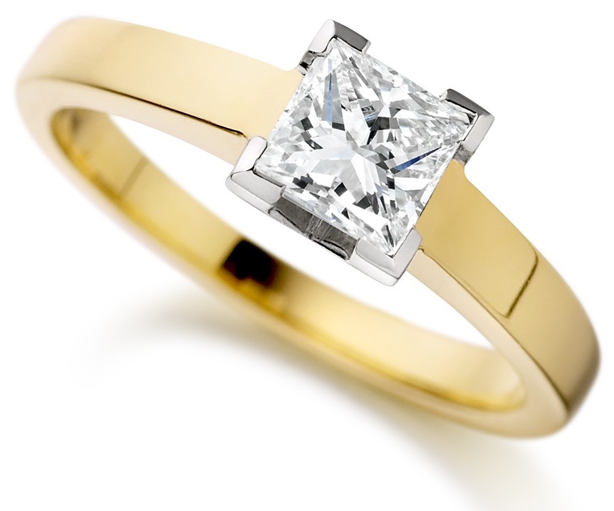 Princess Cut Four Claw Yellow Gold Engagement Ring ICD1527YG Main Image